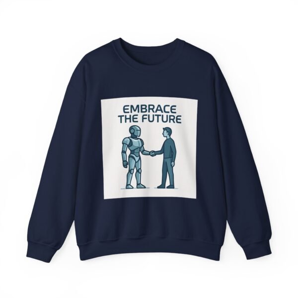 Embrace the Future Sweatshirt — Robot & Human Handshake Crewneck
