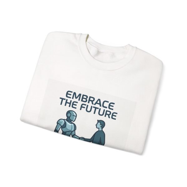 Embrace the Future Sweatshirt — Robot & Human Handshake Crewneck