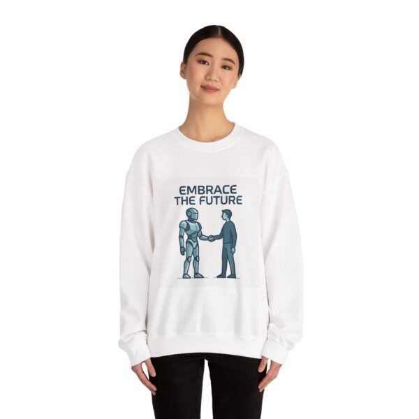 Embrace the Future Sweatshirt — Robot & Human Handshake Crewneck