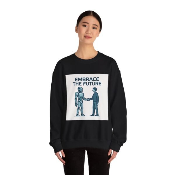 Embrace the Future Sweatshirt — Robot & Human Handshake Crewneck