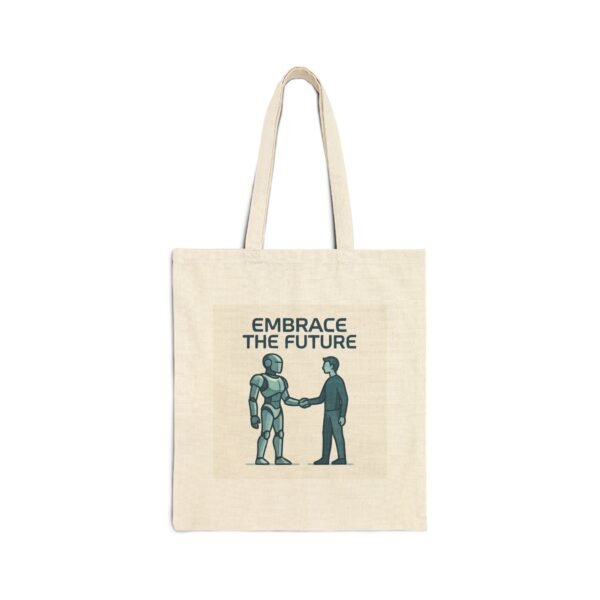Embrace the Future Tote Bag – Robot & Human Handshake Canvas Tote Embrace the Future Tote Bag