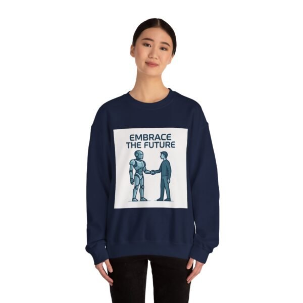 Embrace the Future Sweatshirt — Robot & Human Handshake Crewneck