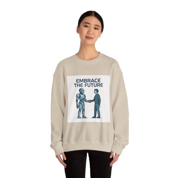 Embrace the Future Sweatshirt — Robot & Human Handshake Crewneck