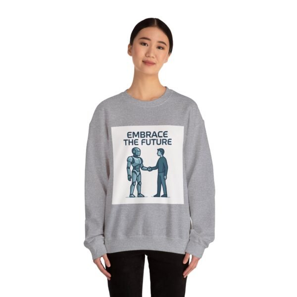 Embrace the Future Sweatshirt — Robot & Human Handshake Crewneck