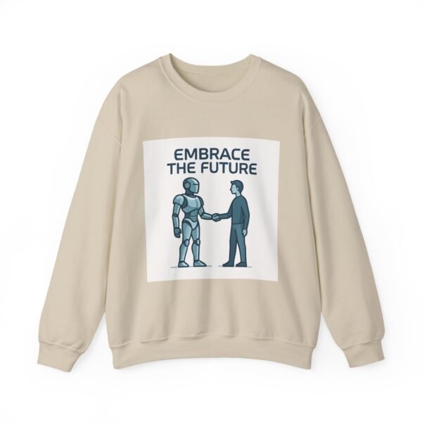 Embrace the Future Sweatshirt — Robot & Human Handshake Crewneck