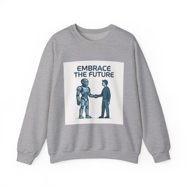 Embrace the Future Sweatshirt — Robot & Human Handshake Crewneck