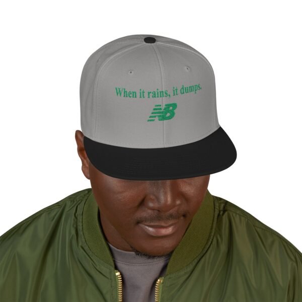 When It Rains It Dumps Hat with New Balance Logo Embroidered — Green Pixel Script with Number 47 & MLB Patch