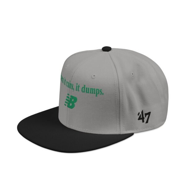 When It Rains It Dumps Hat with New Balance Logo Embroidered — Green Pixel Script with Number 47 & MLB Patch