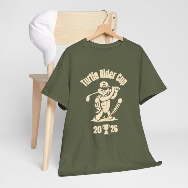 Turtle Rider Cup 2026 Vintage Golf Tee T SHIRT featuring a retro turtle golfer holding a golf club with vintage tournament trophy graphic.