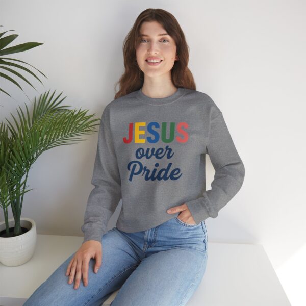 Jesus Over Pride Sweatshirt – White Faith-Inspired Crewneck