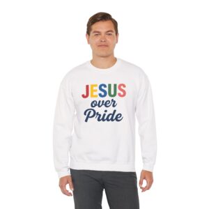 Jesus Over Pride Sweatshirt – White Faith-Inspired Crewneck