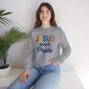 Jesus Over Pride Sweatshirt – White Faith-Inspired Crewneck
